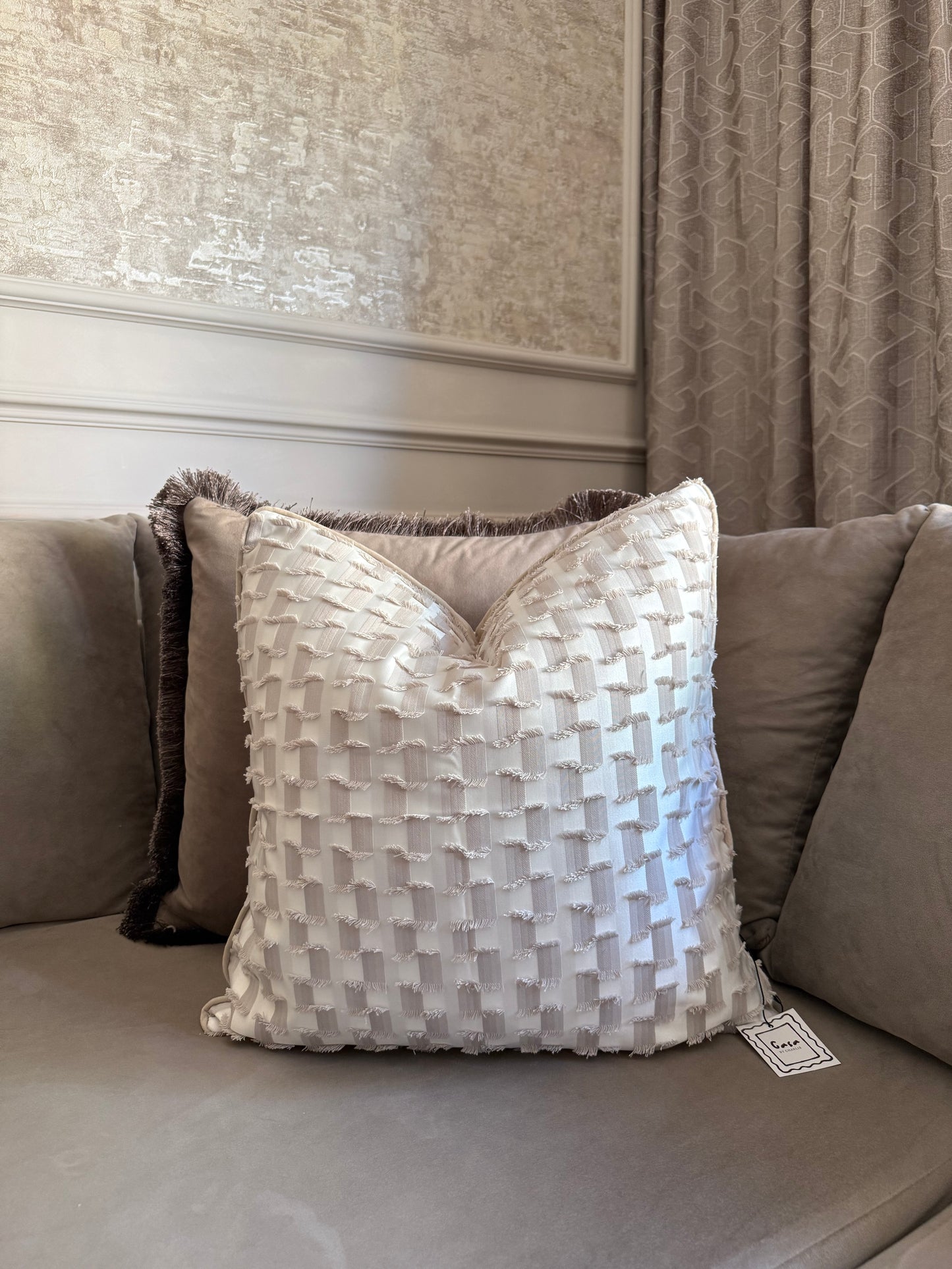 Satin ivory dove pique luxe cushion cover