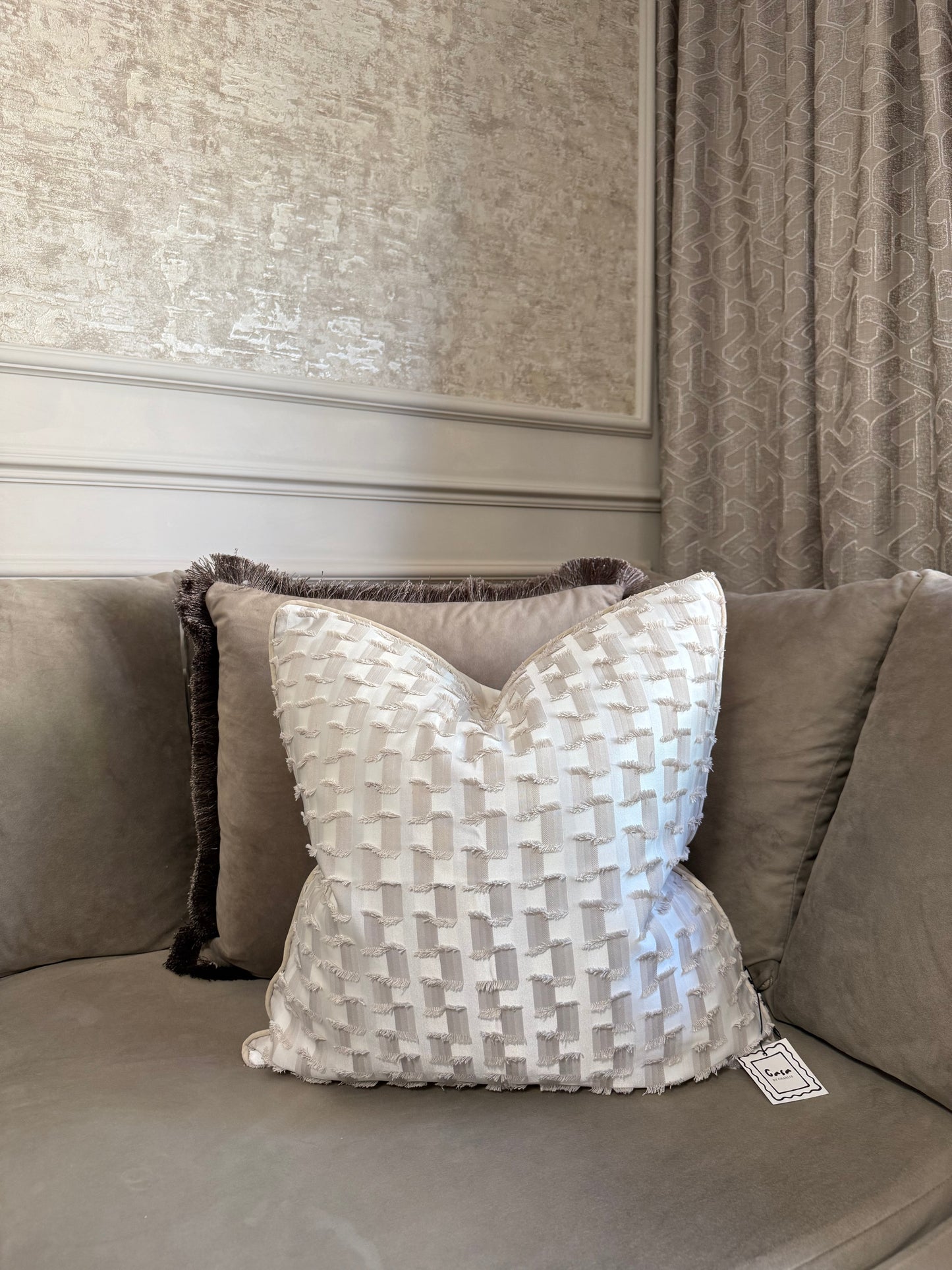 Satin ivory dove pique luxe cushion cover