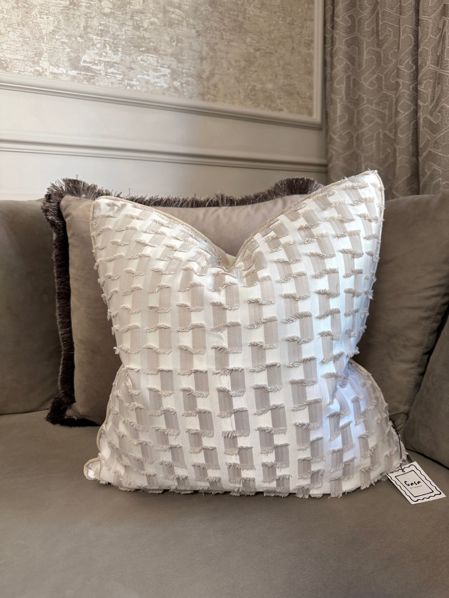 Satin ivory dove pique luxe cushion cover